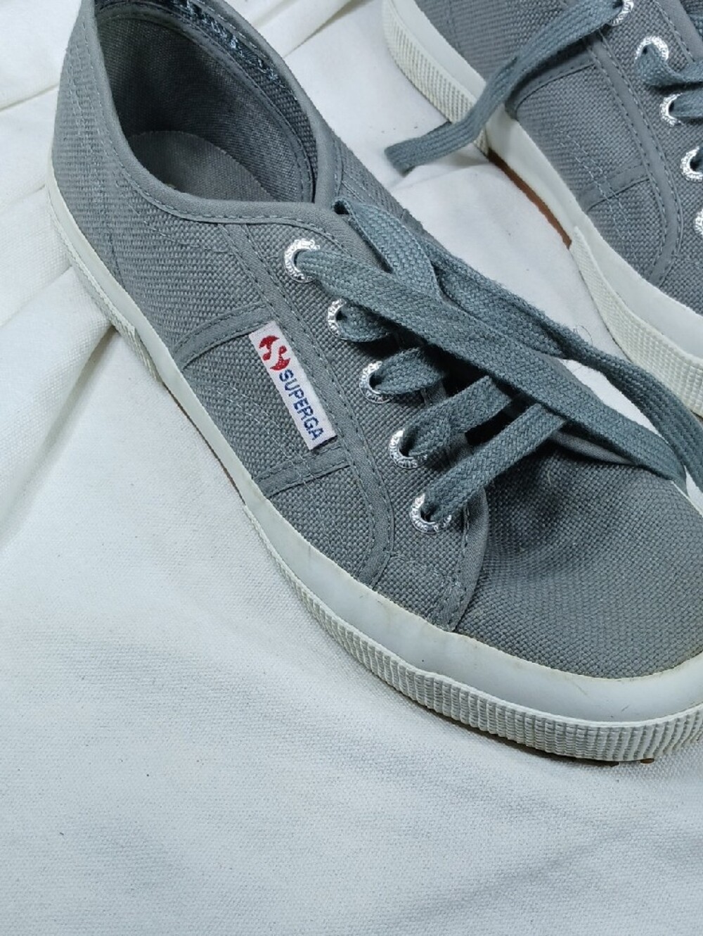 Superga womens Gray Canvas Low-Top Lace-Up Sneakers - Picture 2 of 10